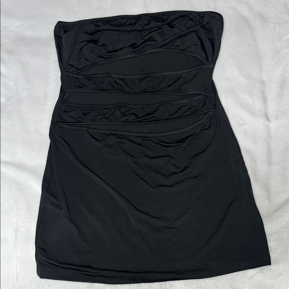 Black Ruched Strapless Bodycon Dress